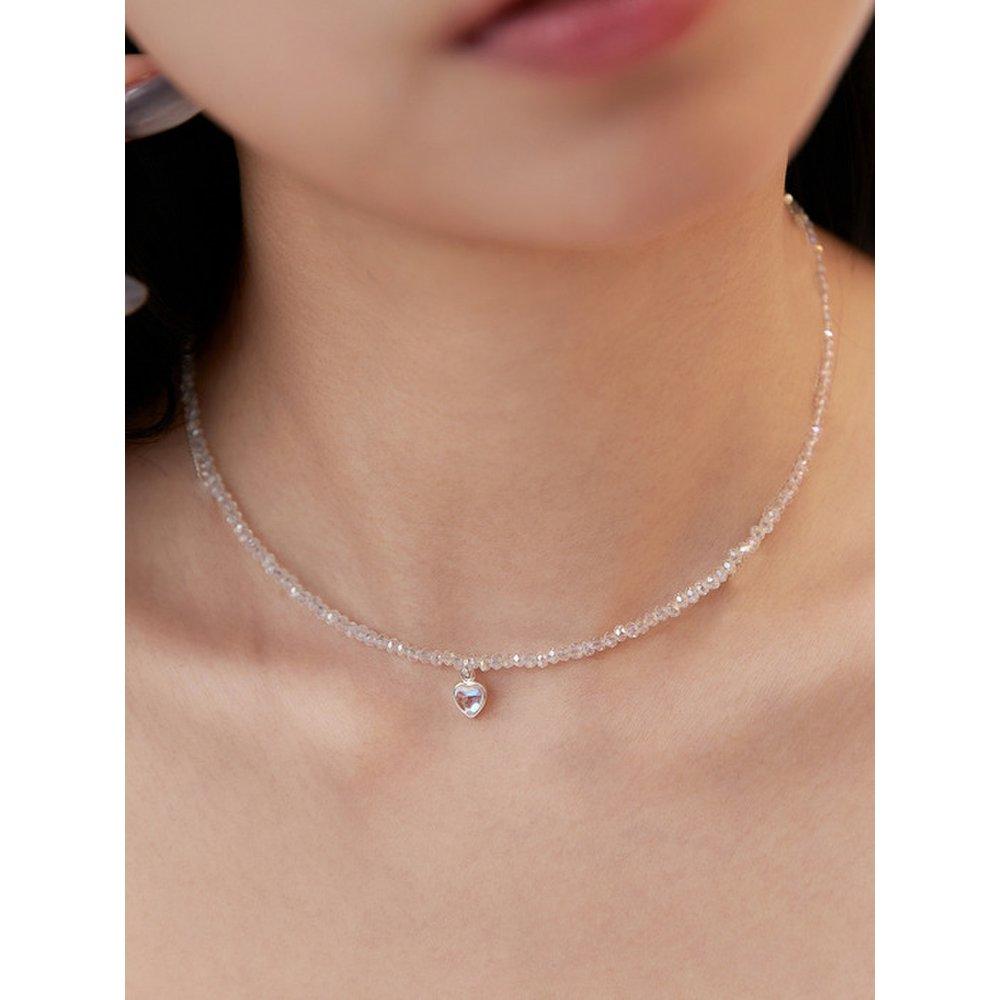 (925 Silver) Clear Heart Choker