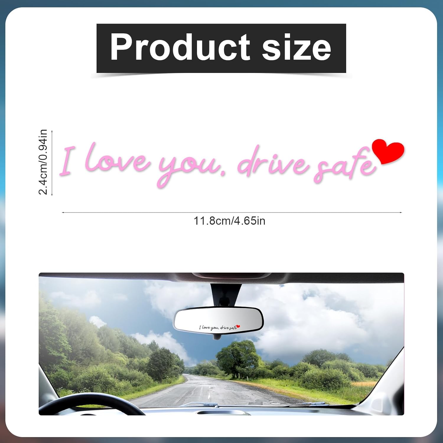

3pcs I Love You Drive Safe Mirror Sticker, 3 Colors Cute Car Rear View Decals Funny Safe Driving Stickers Vinyl Rearview Mirror Decal with Heart for