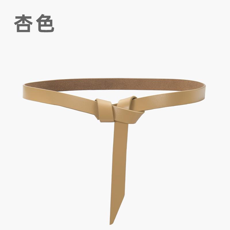 Ladies' New Leather Belt Casual Versatile Pure Cowhide Thin Waistband Knotted Waist With Dress, Suit Waist Cinching Outer Outfit