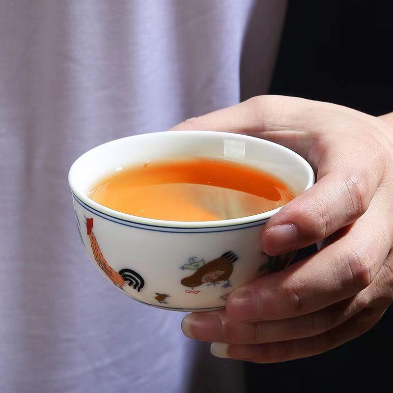 Suet jade white porcelain large chicken pot cup single teacup master cup household teacup business gift souvenir