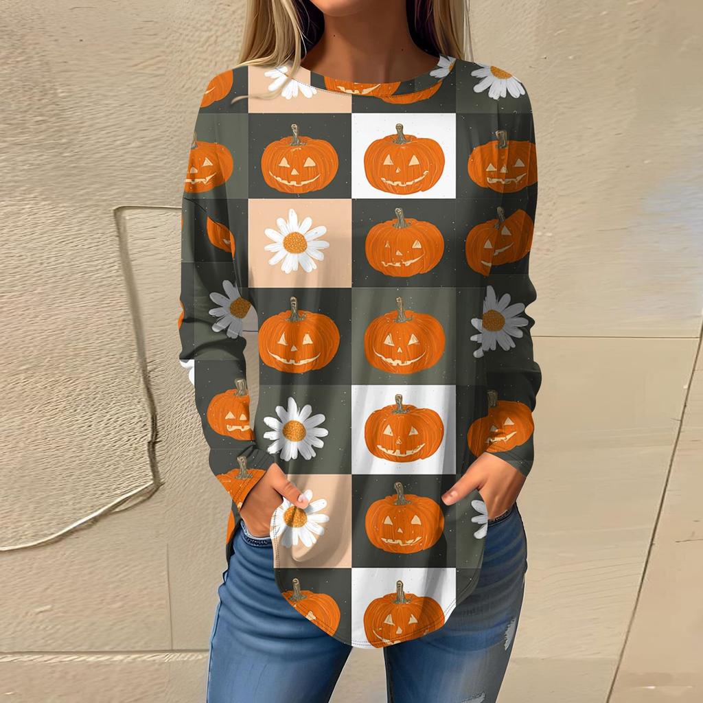 Damesmode Losse Ronde Hals Halloween Print Lange Mouwen T-shirt Top Pullover