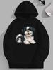 [1pc Shih Tzu Dog Print Hooded Sweatshirt] Plus Size Casual Hooded Sweatshirt, Polyester Knit Fabric, Loose Fit, with Shih Tzu Dog Print, for Men