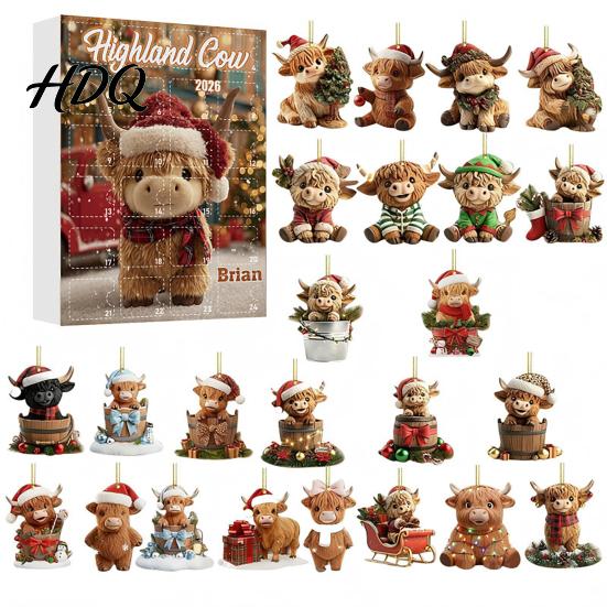 Seasonal Wall Hanging Christmas Advent Calendar 2026 24 Days Sea Turtle/Big Foot/Highland Cow/Dog Ornaments Cute Animal Decor Countdown Calendar,