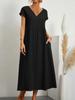 Loose Casual Cotton Linen Sleeveless V-Neck Solid Color Summer Long Dresses