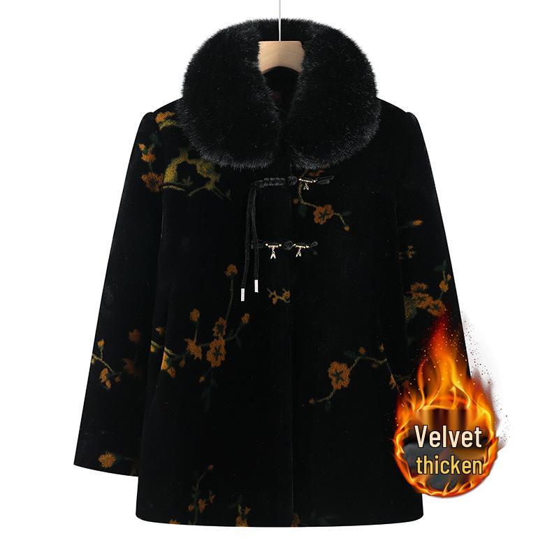 

Grandma s Faux Mink Velvet Winter Coat: Mid-Length Fur Collar, Thickened Plus Velvet for Warmth 2XL (105-120 lbs) жовтий