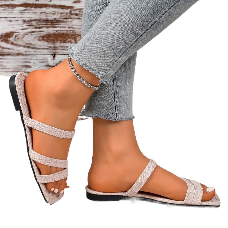 Fashion Plus Size 2025 Summer Open Toe Women's Slippers Hot Sale Square Toe Flat with Sandals Classics Outdoor Daily Casual Slippers