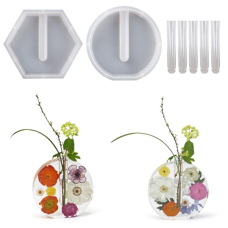 DIY Craft Resin Silicone Mold 2-in-1 Test Tube Water Planting Vase Template for Art Decoration House Accs Casting