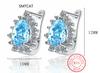 Pear Genuine Natural Blue Topaz 925 Sterling Silver Water Drop Hoop Earrings for Women Fashion Statement Gemstone Jewelry