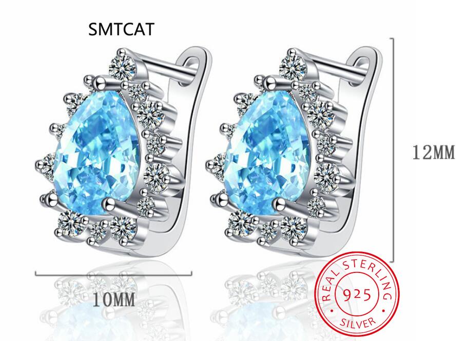 Pear Genuine Natural Blue Topaz 925 Sterling Silver Water Drop Hoop Earrings for Women Fashion Statement Gemstone Jewelry