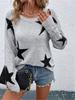 Fall Winter Loose Fit Crew Neck Star Pattern Knit Long Sleeve Sweater