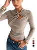 Women's Long-Sleeve Asymmetrical Draped T-Shirt with Metal Buckle for Autumn/Winter