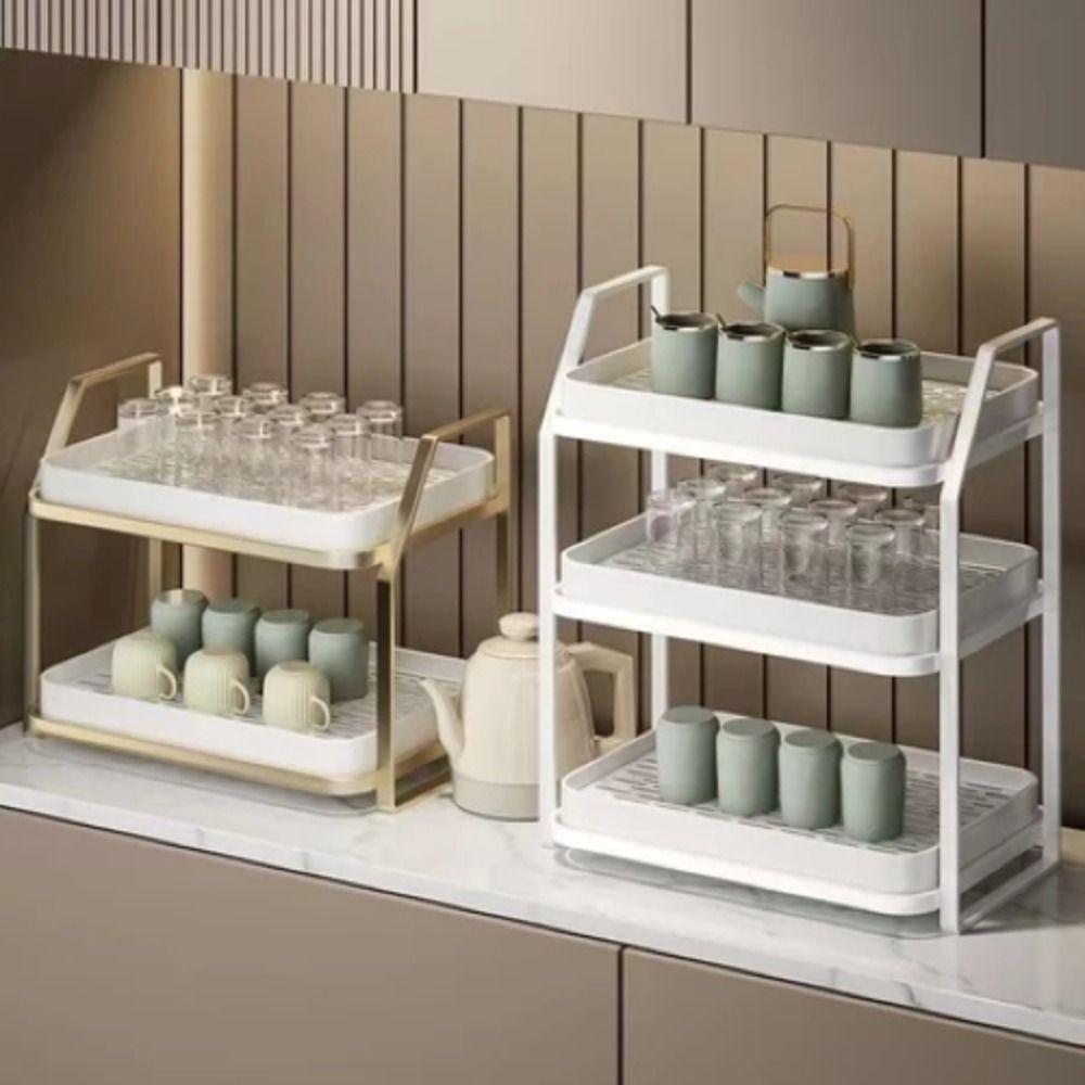 With Drip Tray Countertop Storage Rack Plastic + Carbon Steel Wine Glasses Holder  Bathroom