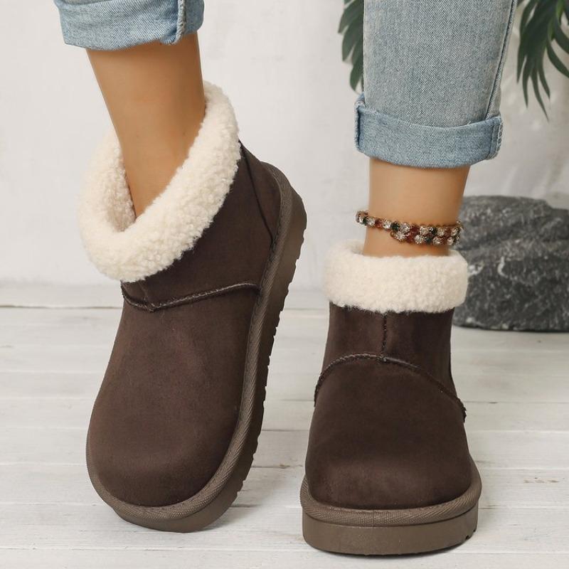 Winter new leather women's snow boots solid color retro versatile sleeve feet medium tube thick velvet warm cotton shoes women