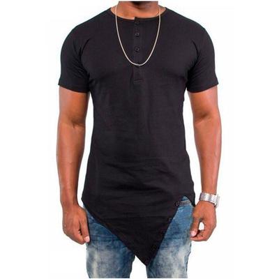 Men's Popular Irregular Short-Sleeved Men's Solid Color All-Match T-Shirt Hip-Hop Hip-Hop Fashion Casual Men