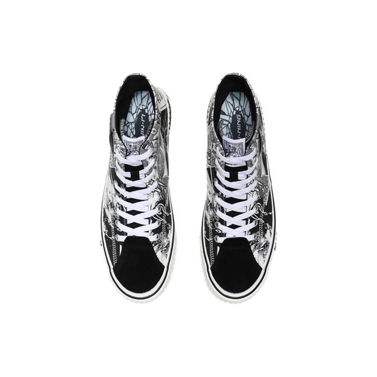 Li Ning Badfive Comfortable Slip Resistant Abrasion Resistant High top Skateboard Shoes Men's White Black AGCQ607-1