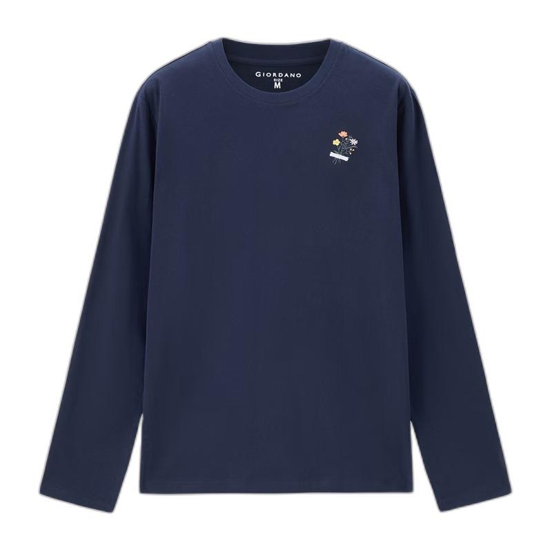 

Giordano Women s Floral Embroidered Long-Sleeve Cotton T-Shirt M