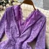 Abiti da Donna Francesi Delicati Eleganti in Pizzo con Cuciture in Rete Estate Autunno Manica Lunga Abiti da Ballo Sera Compleanno