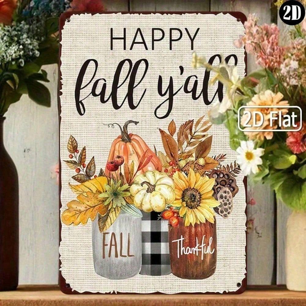 Metal Wall Art Sunflower Pumpkin Fall Sign Home Decor 20x30cm