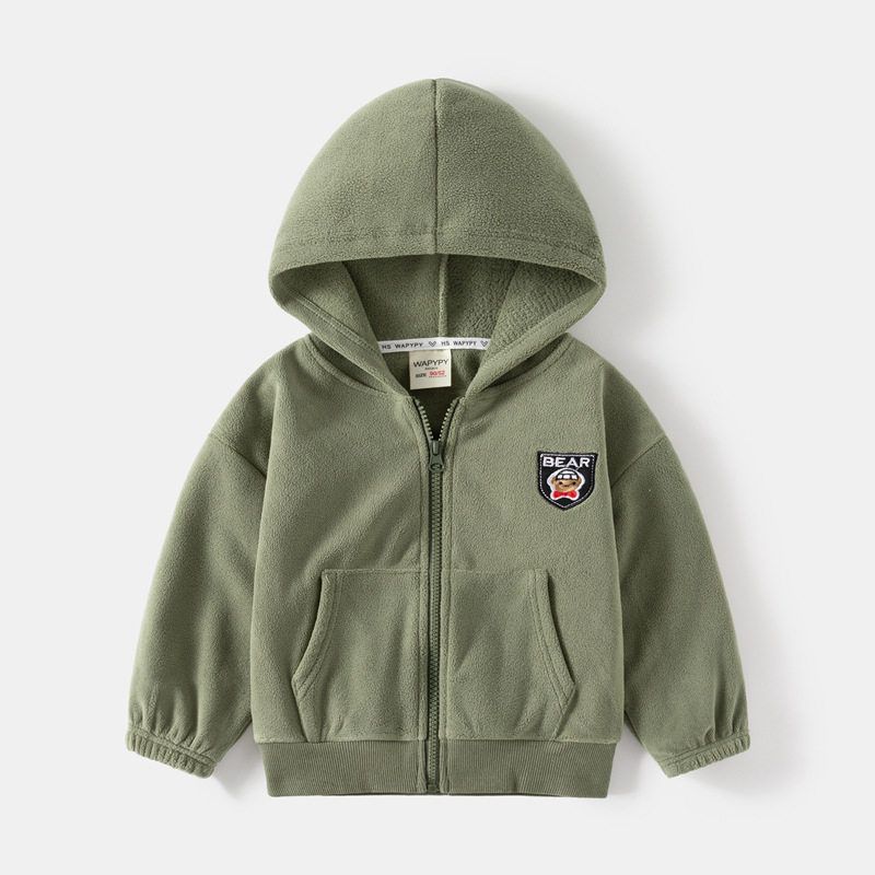 Kids Fleece Hooded Jacket Autumn and Winter Children's Clothing Boys' Bear Zip-up Shirt Boys' Double-Sided Polar Fleece Hoodie