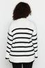 Women's Fashion New Plus Big Size Sweater Ecru Striped Crew Neck Knitwear Sweater
