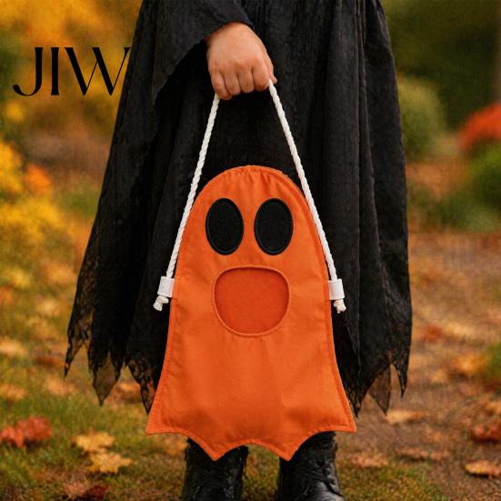 Kids Halloween Accessory Ghost Candy Bag for Kids, Cute Fabric Treat or Trick Lightweight Carrier Tote with Handle, Spooky Snack Goodie Bags
