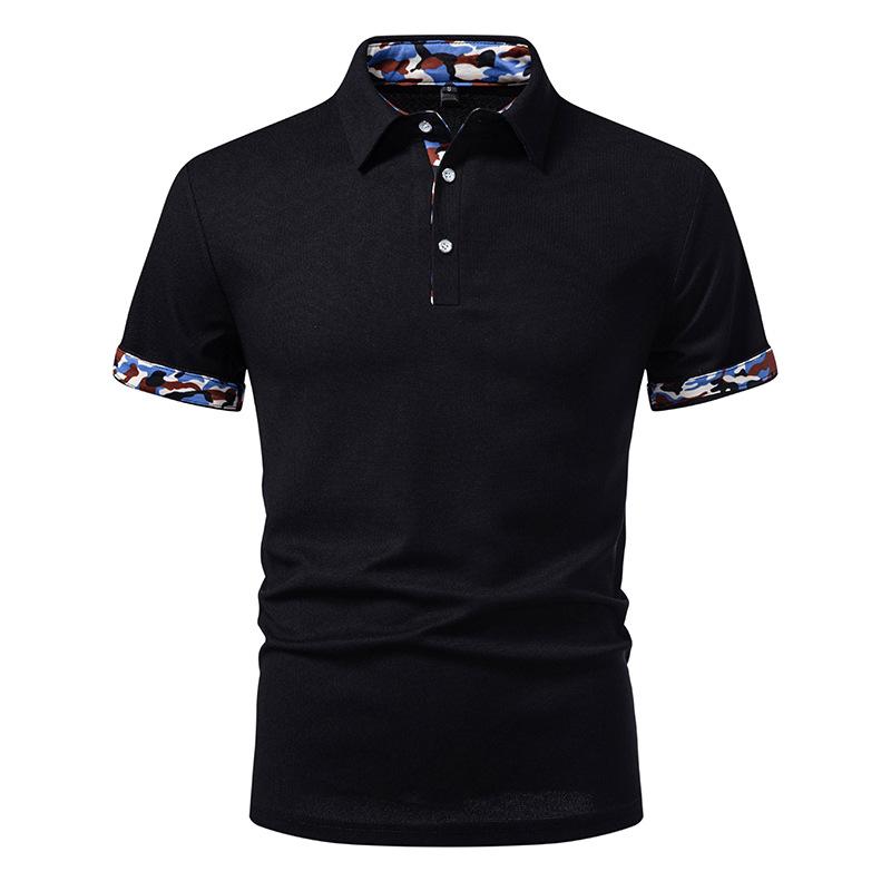 

Men s Camo Trim Polo Shirt - Camouflage Accent Collar & Cuffs 2-Button Placket Casual Dressy Tops in 3 Versatile Color Options S чёрный