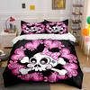 Pink Skull Floral Design Set Kid'S And Adults' Bedroom Decor, Exquisite Three-Piece Bedding Set Gift