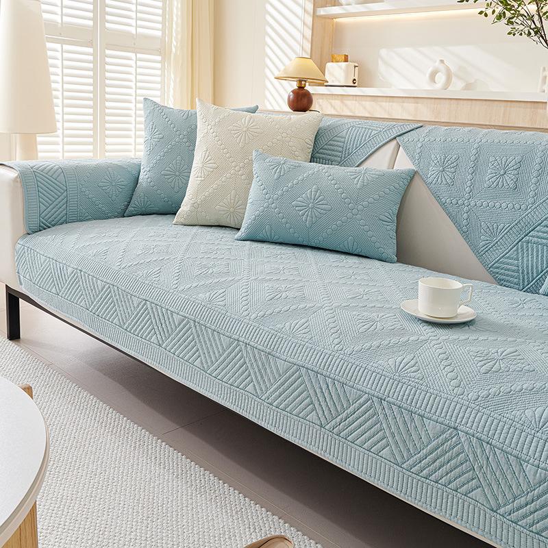 Four Season Universal Pure Cotton Sofa Cover Fabric Anti Slip Simple Nordic Sofa Cover Cream Style Straight Row Sofa Cover Towel