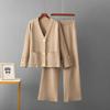 Cross-Border European Goods Casual Fashion Two-piece Set Women Autumn and Winter Versatile Metal Buckle Knit cardigan Sweater Wide Leg Pants Set