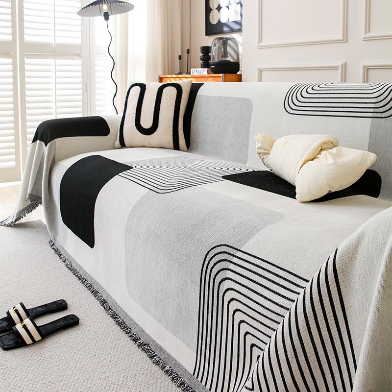Modern Minimalist Full Coverage Sofa Cover Geometric Pattern All Season Versatile Throw Blanket 180*130cm [single seat without armrest]