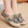 Women's ethnic style half slippers with linen toe caps, women's soft soled casual single shoes