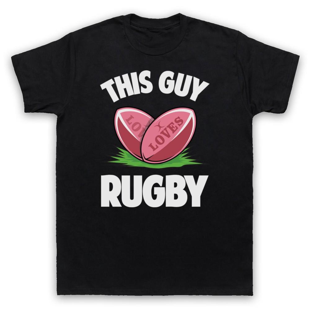 

This Guy Loves Rugby Slogan Sports Lover Cool Retro Mens And Womens T-Shirt XL