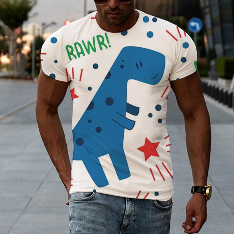 

Новая летняя футболка с рисунком динозавра для мужчин, взрослая, повседневная, с 3D цифровой печатью 6XL