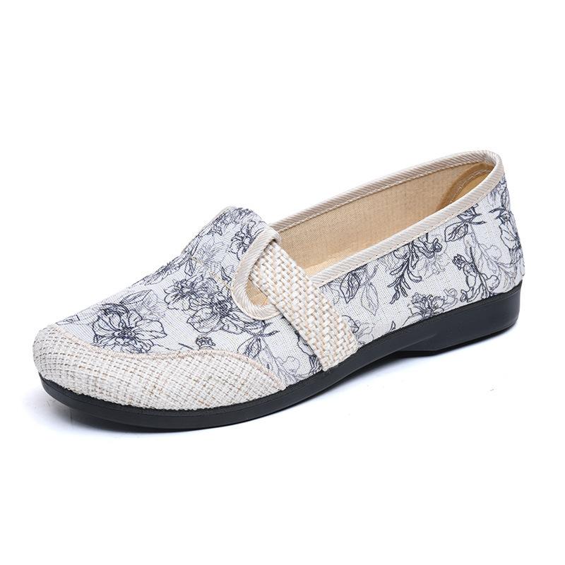 Old Beijing Cloth Shoes Women's Breathable Fisherman Shoes Ethnic Style Linen Soft Sole Non-slip One Pedal Women's Shoes Comfortable Mother Shoes