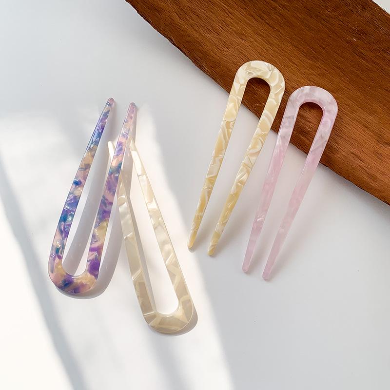 Korean U-Shaped Tortoiseshell Acetate Hairpin for Girls' Elegant Bun Hairstyle