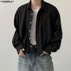 INCERUN Oversized Men Lapel Neck Long Sleeve Casual Loose Short Shirts Tops