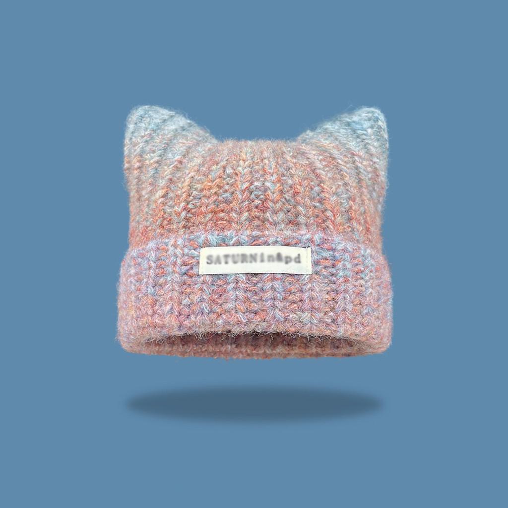 Knitted Cat Ear Beanie Hat For Women Warm Style For Winter красный