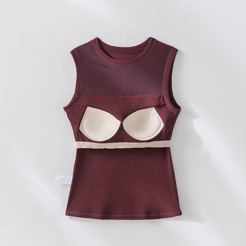 Spring/Summer Spaghetti Strap Tank Top with Built-in Bra - Slimming, Sleeveless Yoga Vest & Versatile Base Layer for Outdoor Wear