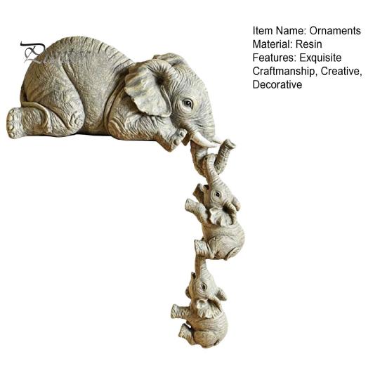 Meaningful Gift for Relatives Elephant Shelf Sitter, Mother Hanging 2 Baby Elephants on The Modern Resin Craft Home Decoration Edge, Hand-Painted