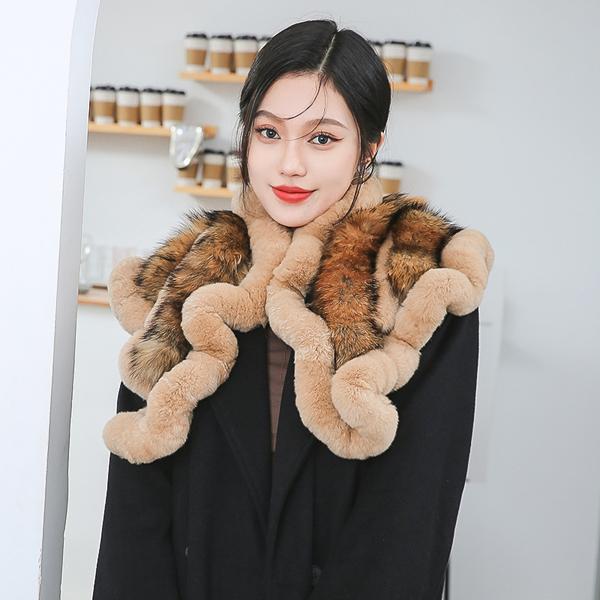 New Women Winter Real Rex Rabbit Fur Scarf Shawl Warm Soft Silver Fox Fur Scarves Female Fashion 100% Real Rex Rabbit Fur Poncho