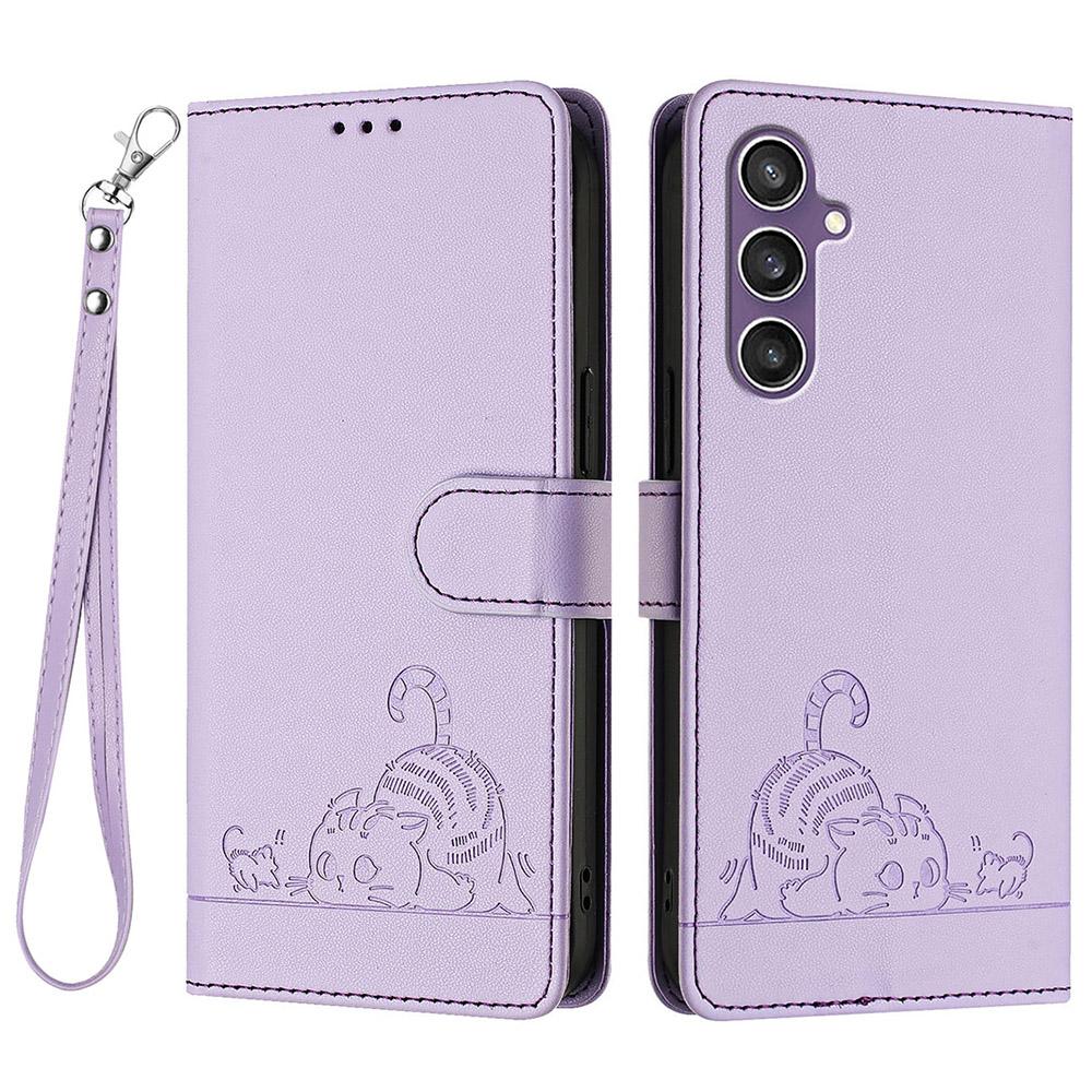For Samsung Galaxy S23 FE Case with Strap RFID Blocking Leather Wallet Phone Cover Cat Mouse Pattern