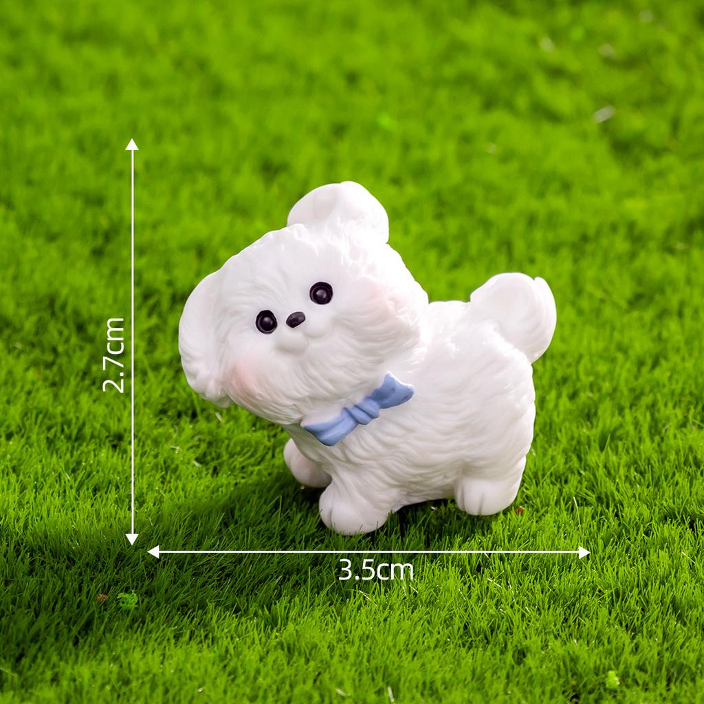 Cute White Running Puppy 3D Resin Figurine Pet Dog Bichon Frise Desktop Decoration Garden Moss Miniatures Sence DIY Decoration