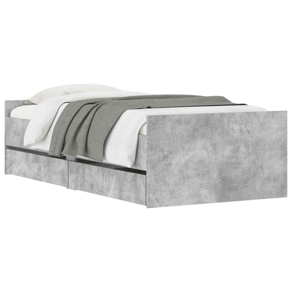 Bed Frame with Drawers Concrete Grey 90x190 cm
