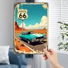 Vintage Route 66 Metal Tin Sign  Retro Route 66 Wall Decor with Classic Turquoise Car Desert Highway Landscape  HeavyDuty Me