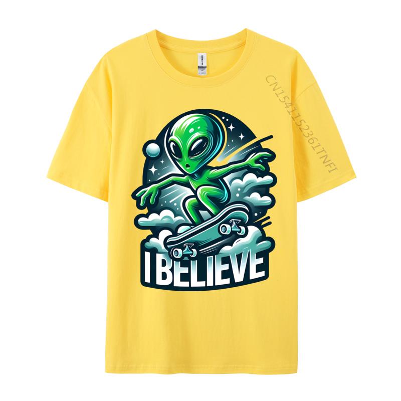 I Believe Skater Alien T Shirts Company Tops Shirts Pure Cotton Tees Anime Printed Tshirts Funny Shirts