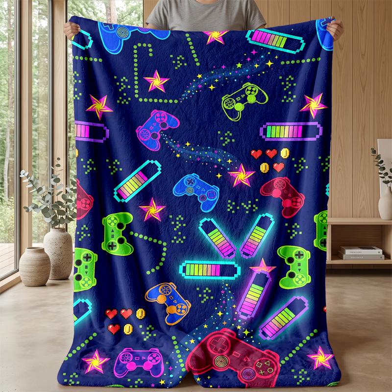 Gaming Controllers Neon Art Theme Blanket Lightweight Warm Flannel Blanket Decorative Throw Blanket for Home Decoration