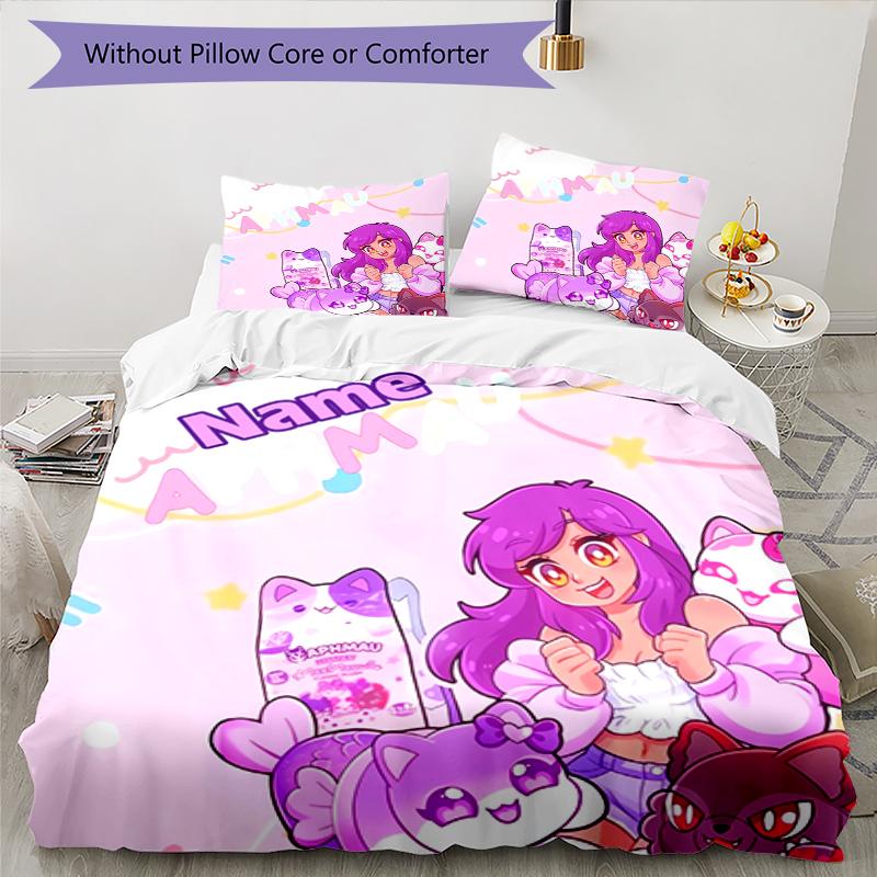 Set Biancheria da Letto Aphmau Personalizzato con Nome (3 Pezzi) Chiusura con Bottoni Include 1 Copripiumone e 2 Federe, Morbido e Confortevole per Tutte le Stagioni.