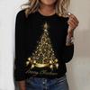 Fashion Christmas Printed Women's T-shirt Casual Long Sleeve Santa Claus Christmas Tree Deer Pattern Tops Tees Autumn Female