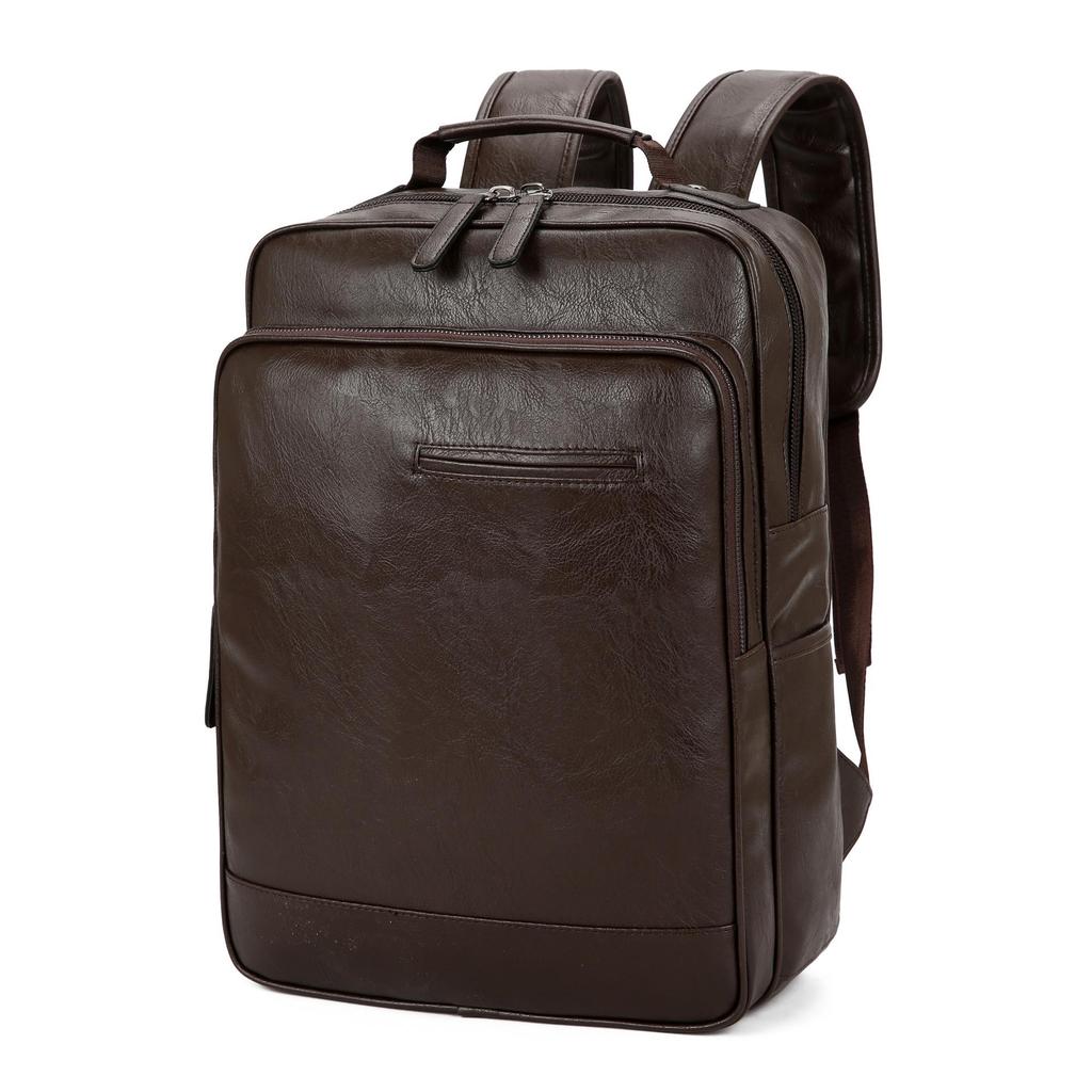 Men's Large Capacity Waterproof PU Backpack - Business Casual, Trendy, Wear-Resistant, Perfect for Students and Commuting.