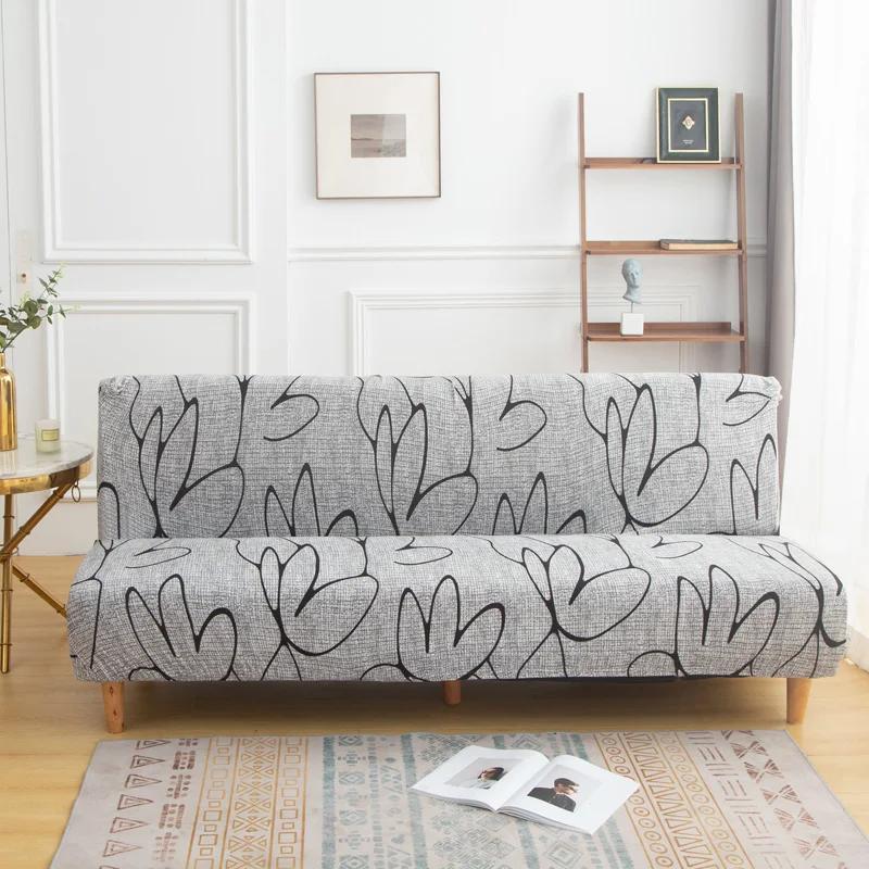 LANMOLIFE Armless Futon Sofa Cover Printed Elastic Sofa Covers Removable Cleaning Spandex Sofa Covers Suitable For Home Decor